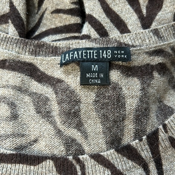 LAFAYETTE 148 Cashmere Brown Zebra Print Cardigan Sweater SET Sz M Shell Sz L - Picture 8 of 12